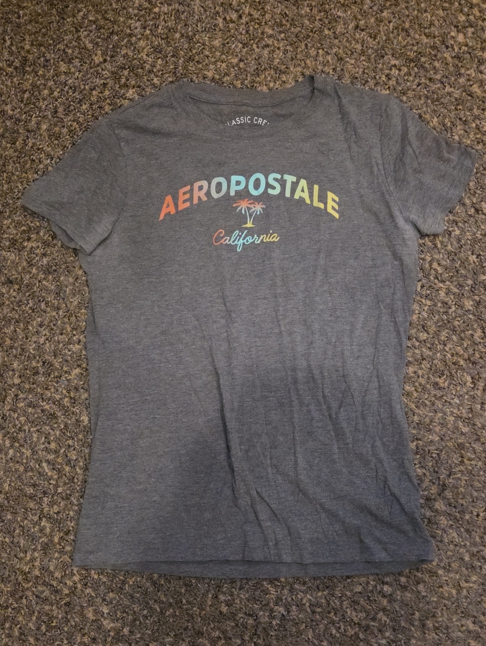 Aeropostale Gray Tee with Pastel Rainbow Logo